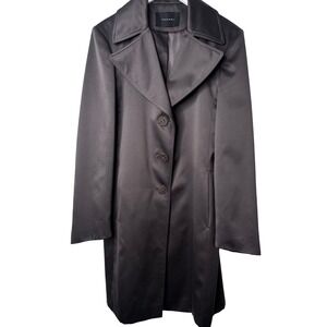 Tahari Trench Coat Women's Brown Excellent Satin Finish Longline Jacket SZ 10